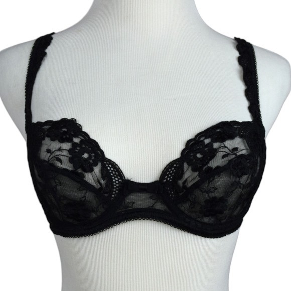 La Perla Other - Malizia La Perla Vintage 1980s black sheer lace underwire bra 32A/B